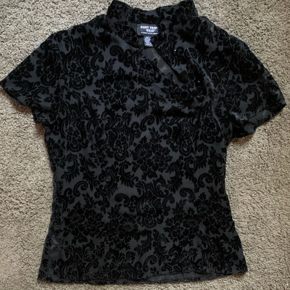 Saint Tropez Carole Little •Black Velvet Sheer Top
